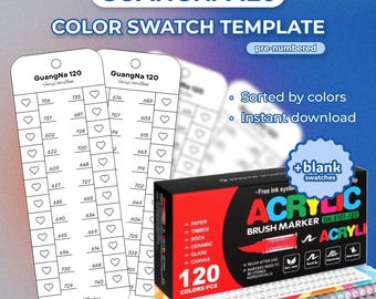 Guangna 120 Acrylic Marker Color Chart: Swatch Template (PDF Download)