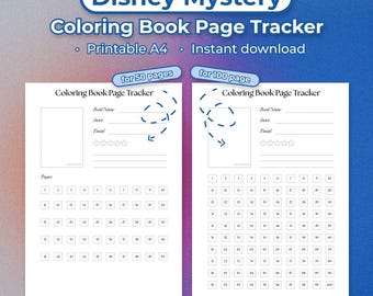 Colouring Book Page Tracker – Digital PDF Colouring Book Tracker Sheet, Printable Template, Instant Download, for Disney Mystery Coloring