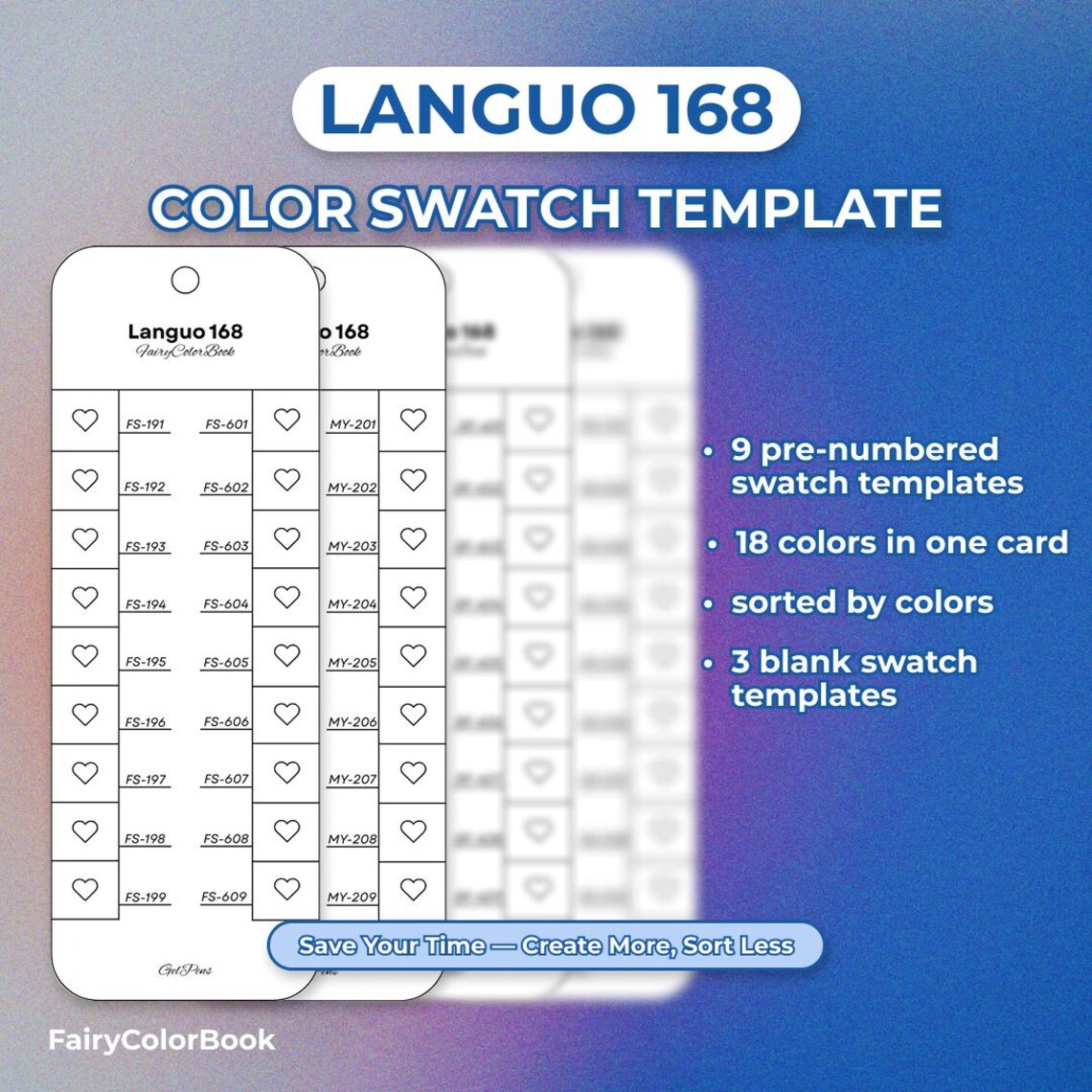 Languo 168 Colors Color Chart, Acrylic Gel Pen Swatch Template ...