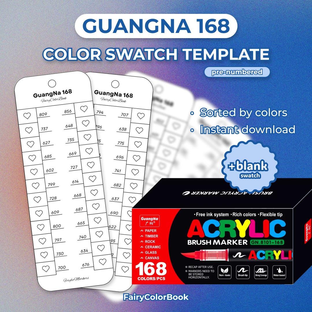 Guangna 168 Marker Color Chart, Sorted by Colors | Swatch Template (PDF ...