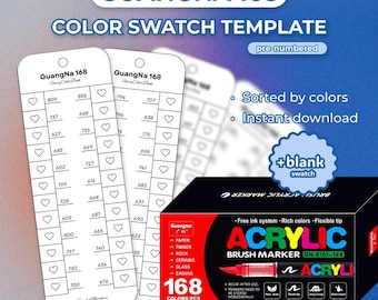 Guangna 168 Marker Color Chart, Sorted by Colors | Swatch Template (PDF), Instant Download