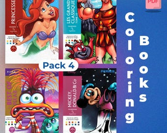 Set of 4 Digital Mystery Coloring Books - Disney Coloring Books - Coloring book pack - 4 PDF Books 400 Pages - Coloring by number for Adults