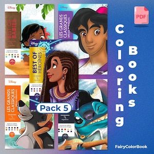 Set of 5 Digital Mystery Coloring Books - Disney Coloring Books - Coloring book pack - 5 PDF Books 100 Pages