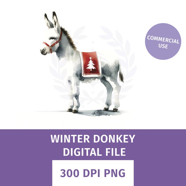 Christmas Donkey PNG Winter Minimalistic Farm Animal Clipart Western Christmas Digital File For Sweaters Ornaments Scrapbooking Posters