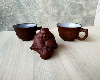 Yixing Zisha lertekoppset: Skrattande Buddha tedjur, MING JUN-märket