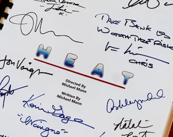 HEAT, Guion de película, Guion, Pacino, De Niro, Firmas del elenco impresas, Regalo de Navidad