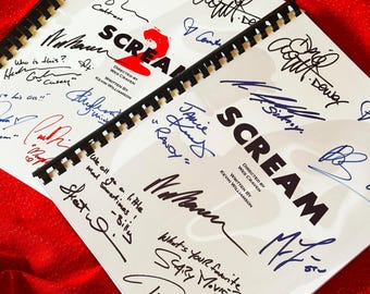 Colección de guiones de películas de SCREAM, partes 1 y 2, autógrafos del elenco impresos de calidad, regalo de cumpleaños, regalo de película, película, guion, Navidad