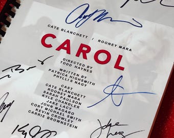 CAROL Movie Script, Birthday Gift, Movie Gift, Film, Screenplay, Printed Cast Signatures, Autographs