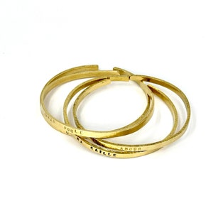 Personalized open bangle bracelet in brass. Bracelet for mom, friend, girlfriend, grandmother, school teacher. Gift for her. image 6