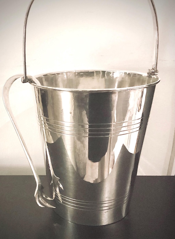 An Art Deco Silver Plated Bucket With Tongs Circa