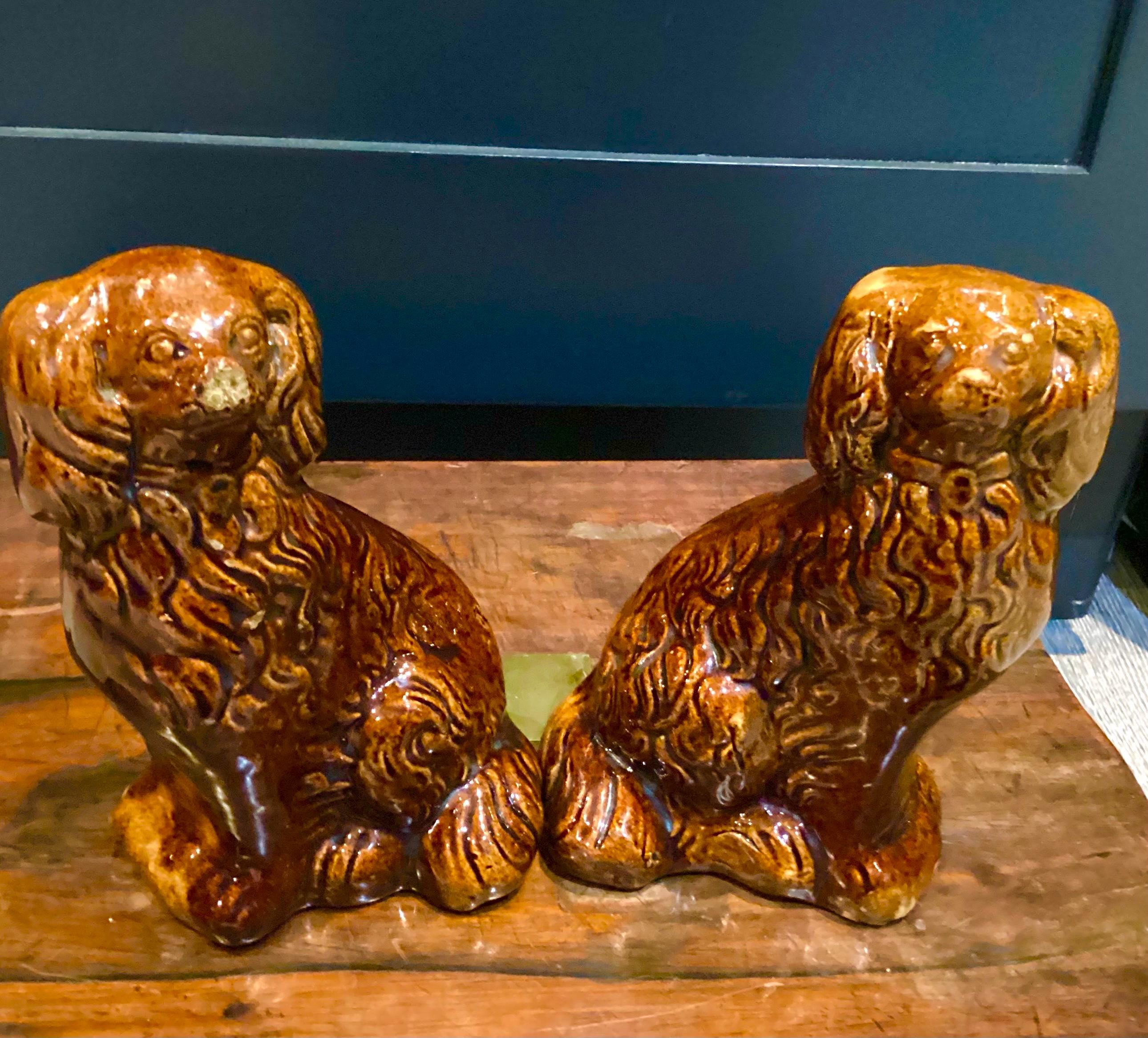 Spaniel Rockingham A Pair of Early 19th Century Treacle Glazed Rockingham Pottery Spaniel ...