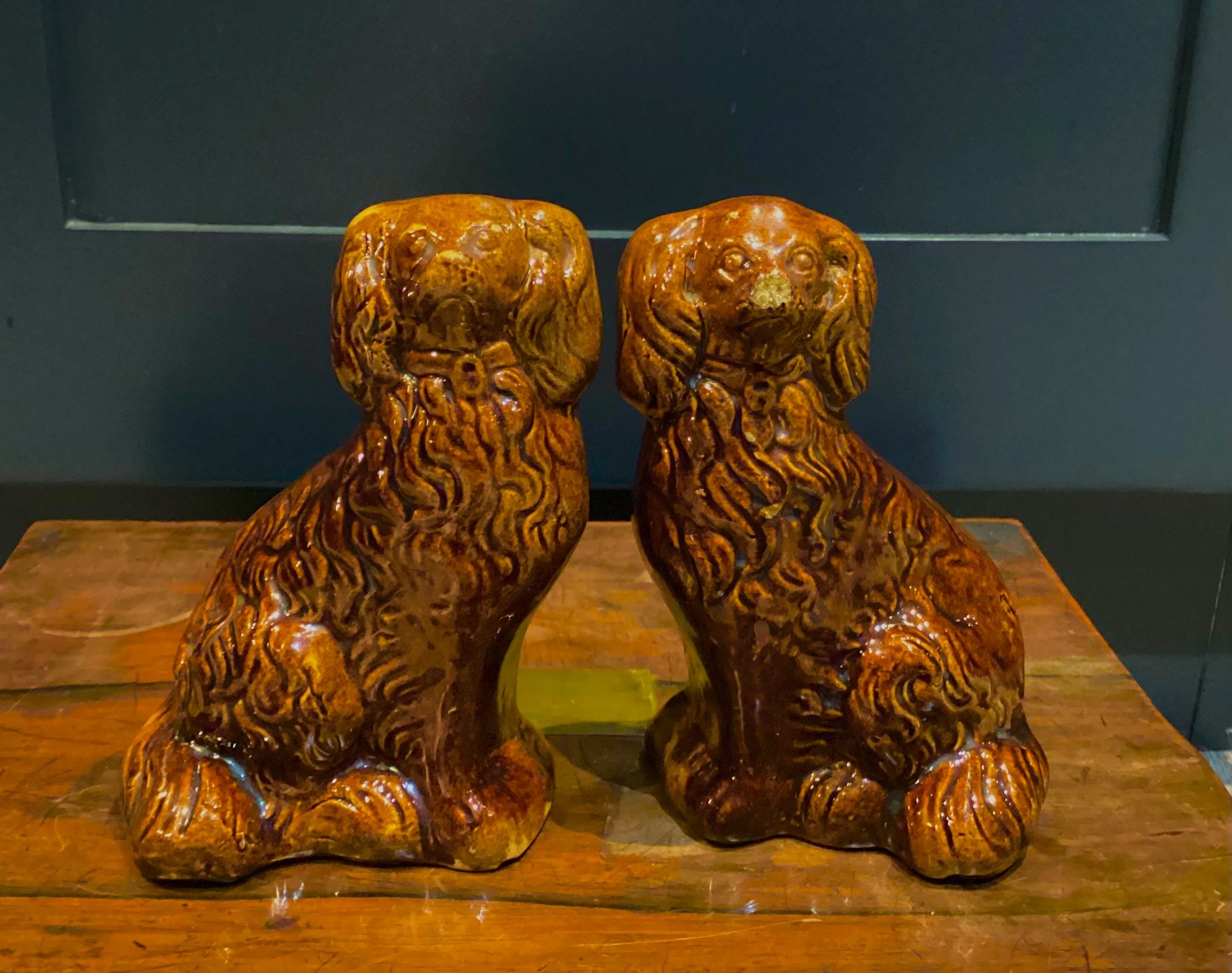 Spaniel Rockingham A Pair of Early 19th Century Treacle Glazed Rockingham Pottery Spaniel ...