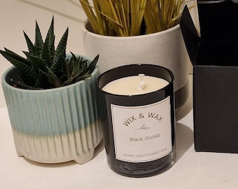 Luxury Soy Wax Black Orchid Aftershave Inspired Candle in Black Gift Box.
