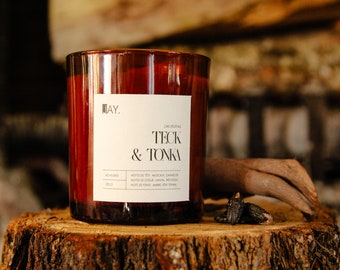 Bois de Teck et Fève Tonka - Bougie Artisanale Parfumée à la Cire de Soja Naturelle - 220g