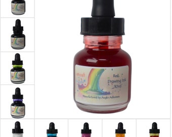 Drawing Ink in 30ml Bottle, Water Resistant Indian Ink for Artists,Calligraphers & Art Enthusiasts. Inks in 10 Colours with Pipette Droppers