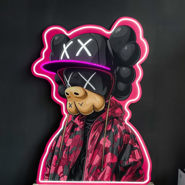 Oeuvre d'art au néon personnalisée Kaws, art néon Bearbrick, décoration Hyperbeast, enseigne LED Kaw, enseigne au néon personnalisée, art mural Bearbrick, oeuvre d'art au néon personnalisée