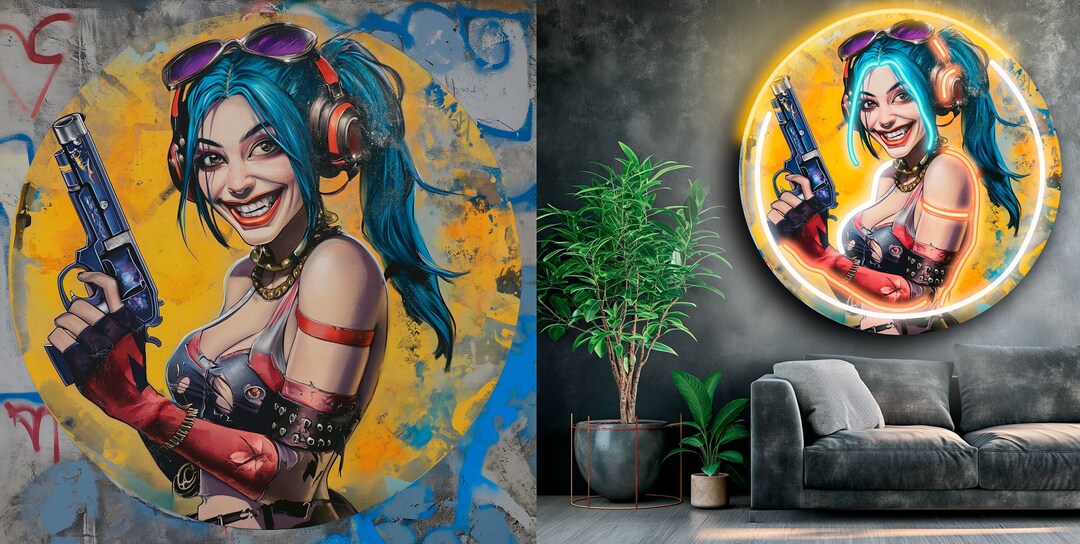 Jinx Arcane, Acrylic Anime Led Neon Art, Cartoon Neon Sign, Cartoon ...