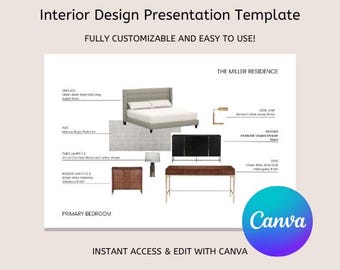 Interior Design Furniture Presentation, Editable Canva Presentation, Interior Design Project Mood Board, Customizable Template