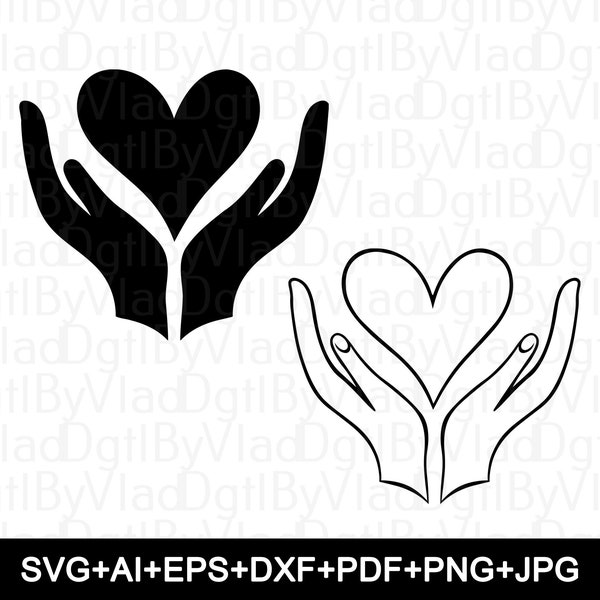 Caring hands SVG, Heart In Hands Svg, Hand With Heart, Charity symbol Svg, Cut file, Cricut, Silhouette, SVG, Png, Dxf, Jpg, Ai. Eps. Pdf