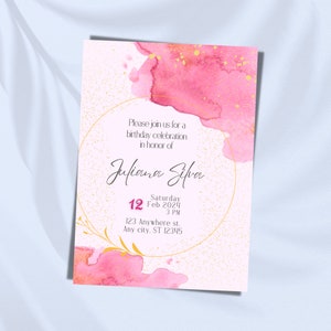 Anpassbare süße Einladung zum 16.Geburtstag, Pink und Gold: Personalisieren Sie Ihren Anlass, Sofortzugang und Download