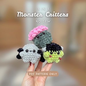 3 in 1 Monster Critter | NO SEW Crochet Pattern | beginnerfriendly | market prep | Halloween Mini DIY | Frankenstein, Zombie, Dracula, Brain