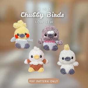 4 in 1 Chubby Birds Bundle | Crochet Pattern | advanced beginner | Eagle, Pigeon, Cockatoo, Cockatiel | low sew