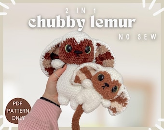 Lémur gordito | SIN COSER | Patrón de crochet tipo cuerpo 2 en 1 | Principiante Avanzado - dificultad intermedia | Patrón Momo El Lémur