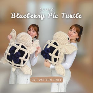 ジャンボブルーベリーパイタートル（低縫製）｜かぎ針編みパターン｜初心者向け～中級者向け｜フードタートル／デザートタートル／人間サイズのタートル
