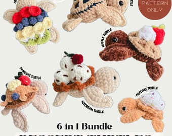 6-in-1 BUNDLE Dessert Turtle | Crochet Pattern | Beginner-friendly | Pancake, Pie, Cupcake, Ice Cream, Fruit, Waffle Food Turtle