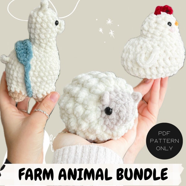 3 in 1 Farm Animal Bundle | Crochet Pattern | anfängerfreundlich | Baby Alpaca / Lama, Sheep, Chicken