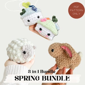 Cute Spring Pattern 3 in 1 Bundle LOW/NO SEW | Crochet Pattern | beginner friendly | Sheep, Mushiboi, Bunny, Rabbit