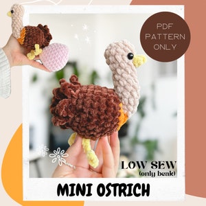 Mini Ostrich + Egg Crochet Pattern LOW SEW | Crochet Patterns | Stardew Crochet | beginner friendly | Ostrich bird small with feathers