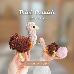 Mini Ostrich + Egg LOW SEW | Crochet Pattern | Stardew Crochet | Beginner-friendly | Small ostrich bird with feathers