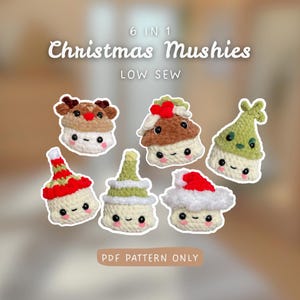6 in 1 Christmas Mushroom Buddies | Crochet Pattern | Beginner-friendly | Reindeer, Santa, Elf, Pudding, Christmas Tree