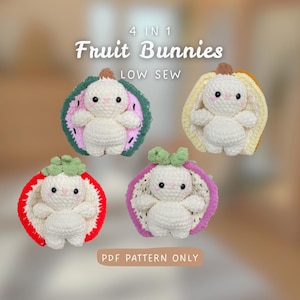 4 in 1 Fruit Bunnies | LOW SEW Crochet Pattern | intermediate difficulty | quick to make crochet bunny