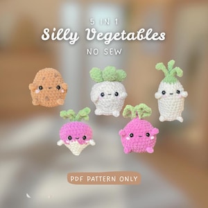 5 in 1 Silly Vegetables | NO SEW | Crochet Pattern | beginnerfriendly difficulty | chubby Potatoe, Horse Raddish, Cabbage Turnip