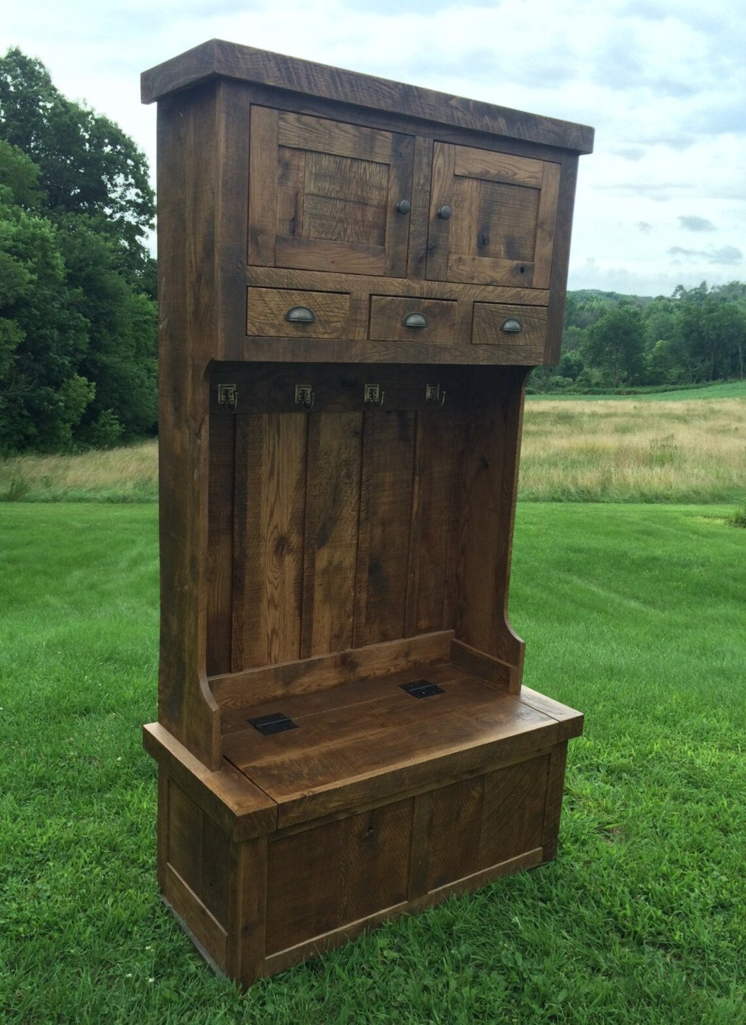 Oak Hall Tree Hall Stand Barnwood Hall Tree Coat Etsy