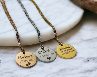 Personalized New Mama Necklace, Postpartum Gift, First Time Mom Gift, Baby Stats Weight Date Time, Name Necklace