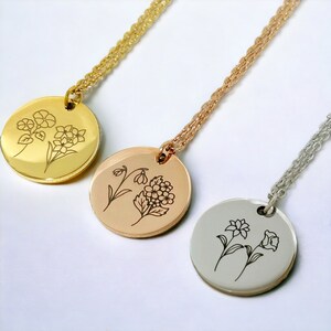 Birth Month Flower Necklace - Unique Family Necklace Gift for Mom with kids Birth Month  - Flower Name Jewelry - 14K Gold Filled
