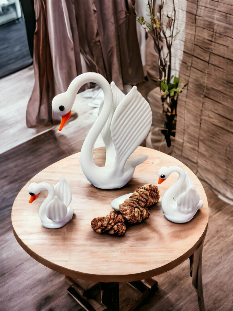 Glass Art Swan, Handmade Glass Swans Set, Lampwork Glass Swan, Home