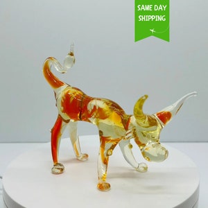 Spanish Glass Bull for Gift, Glass Art Bull, Murano Glass Bull, Decorative Bull, Tabletop Home Decoration Bull, Orange Glass Spanish Bull