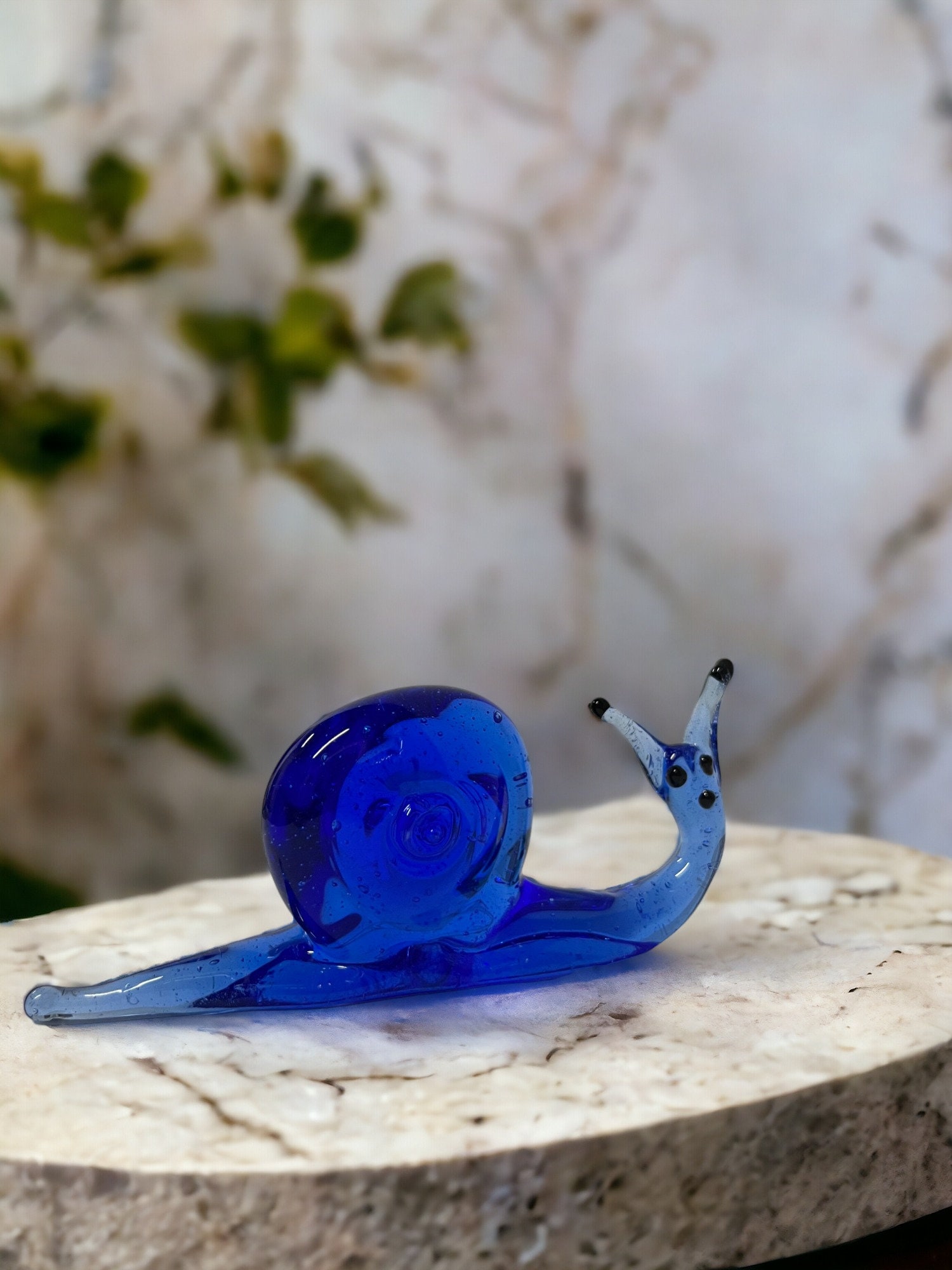 Snail Ornaments Set, Glass Art Snail Set, Cute Snail Sculpture, Blue