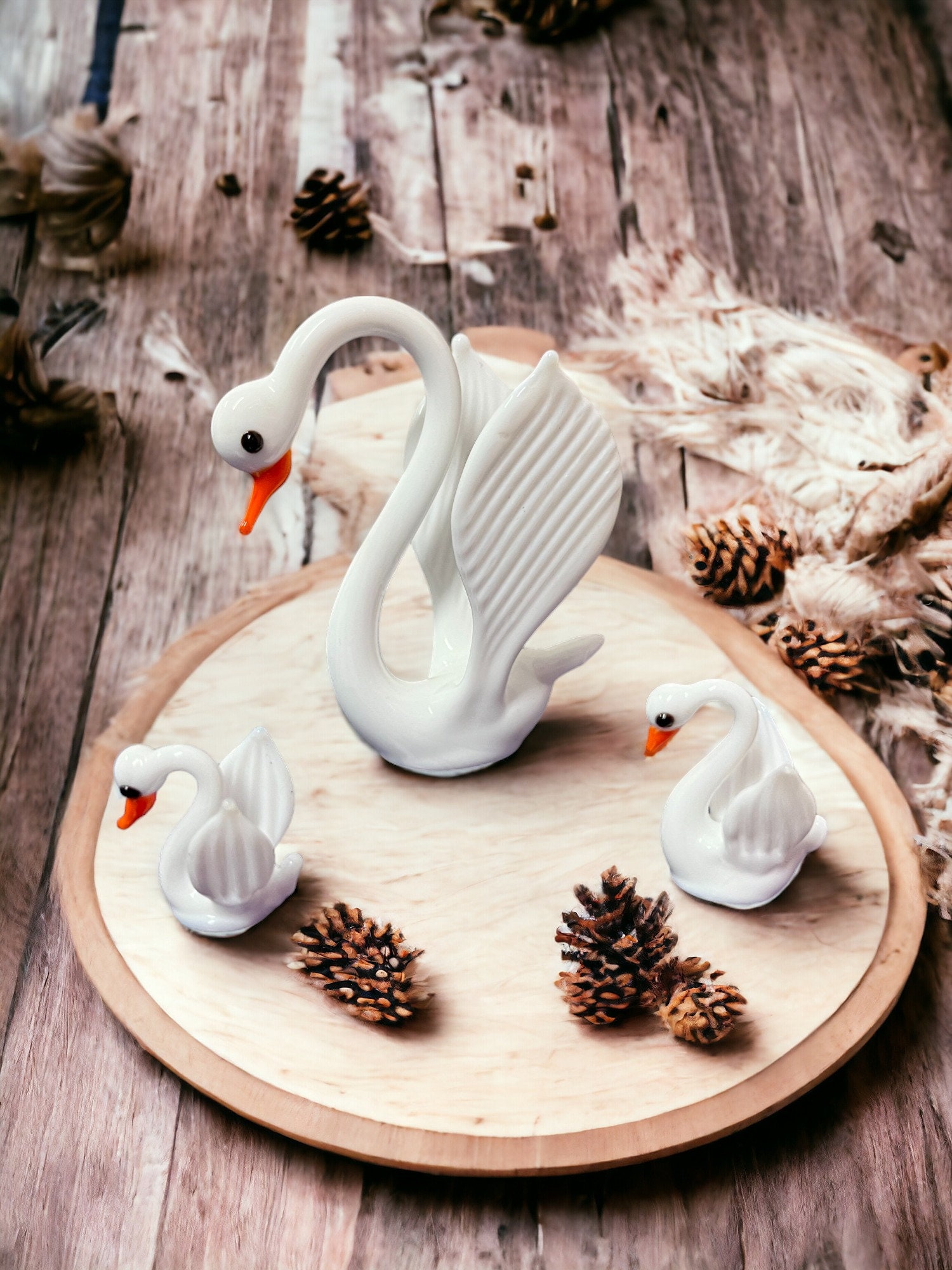 Glass Art Swan, Handmade Glass Swans Set, Lampwork Glass Swan, Home