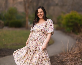 Lancaster Dress PDF Sewing Pattern, US sizes 0-32, Puff Sleeve Dress, Midi Dress Pattern