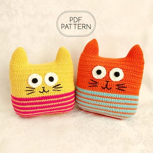 Crochet Striped Cat Pattern, Minimal Sewing, Cute Kitty Cushion, Little Cat Pillow English PDF, Small Medium, Easy Amigurumi Animal Design