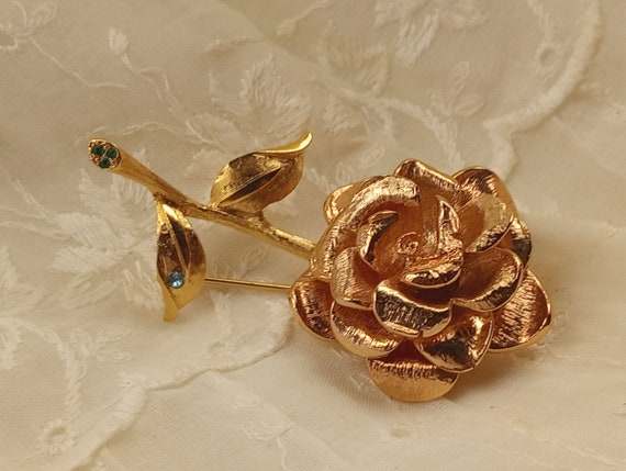 Camrose Kross Replica of Jacqueline B. Kennedy Rose Brooch With Rhinestones Made With European Rose Gold and Gold Plated Metal Signed JBK Etsy
