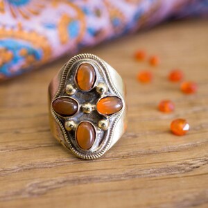 Bague En Or 18 Carats Avec Cornaline - Taille 56, 5,41 G, Style Amitié
