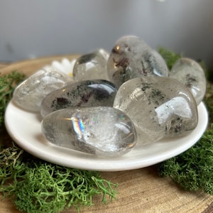 Garden quartz XL crystal tumbles, polished chlorite included quartz