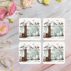 Seagull Coaster Set, Seagulls, Coastal Coaster Set, Coastal Gift, Home warming Gift, Nature, Wildlife Lover, Bird Lover Gift