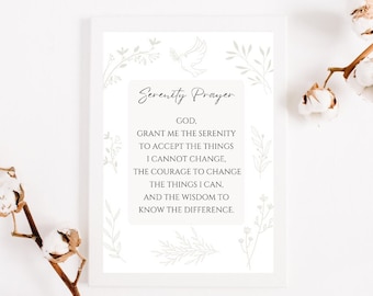 The Serenity Prayer Christian Wall Art, Minimalist Digital Print, Ideal Sobriety Gift
